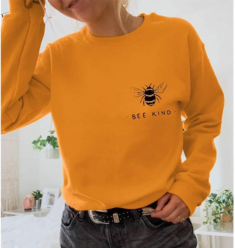 Collection of Bee Kind Shirt Women Be Kind Sweatshirt Cute Bee Graphic Shirts Funny Inspirational Casual Tops in a gallery layout