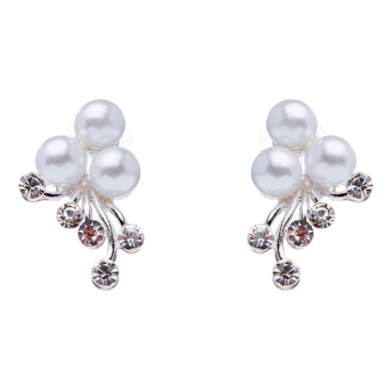 Enchanting Silver-Plated Floral Pearl Necklace & Earring Set – Perfect for Weddings