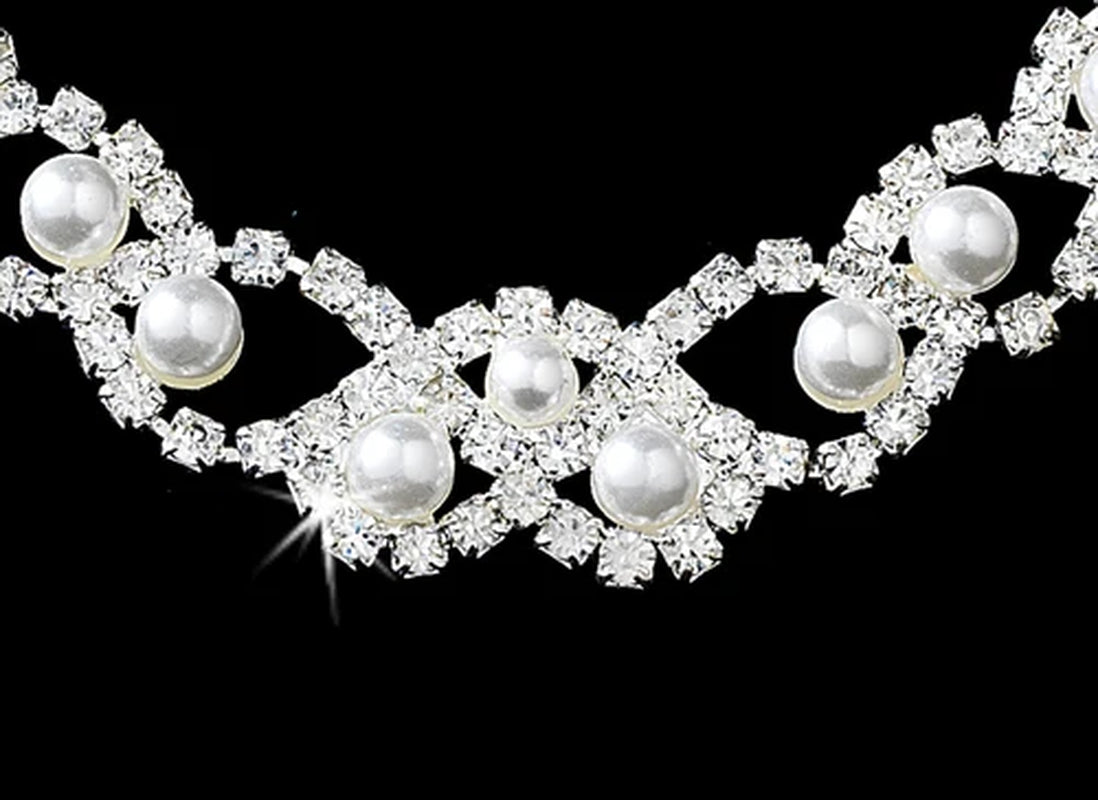 Collection of Timeless White Pearl Necklace & Earring Set – For a Wedding Day Shine Like No Other! in a gallery layout