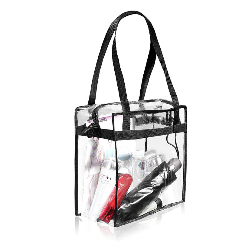 Collection of 2X Clear PVC Tote Bag Women Large Transparent Handbag Zip Purse Stadium Security in a gallery layout