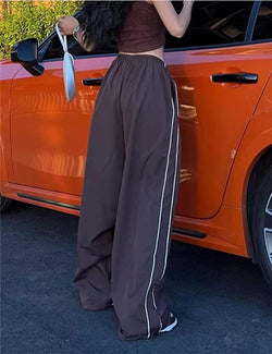 Collection of Womens Parachute Pants Wide Leg Baggy Pants Y2K Elastic Waist Jogger in a gallery layout