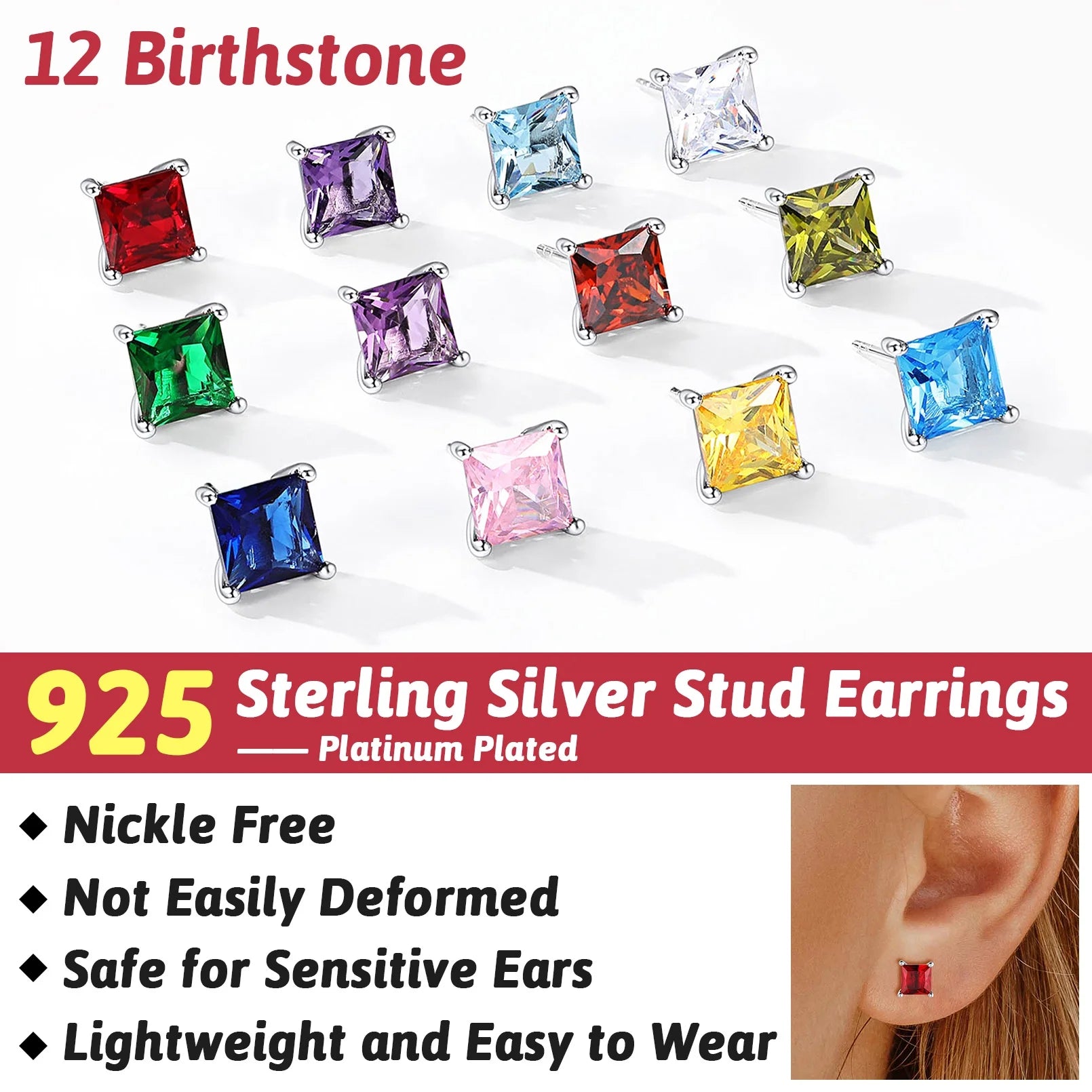 925 Sterling Silver Pink Tourmaline Stud Earrings - October Birthstone Bling for Women