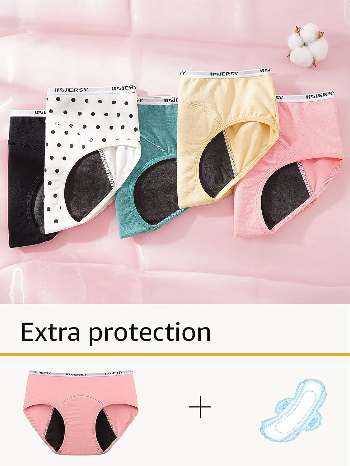 Collection of Girls' Period Panties Menstrual Underwear for First Period Starter 3-Pack in a gallery layout