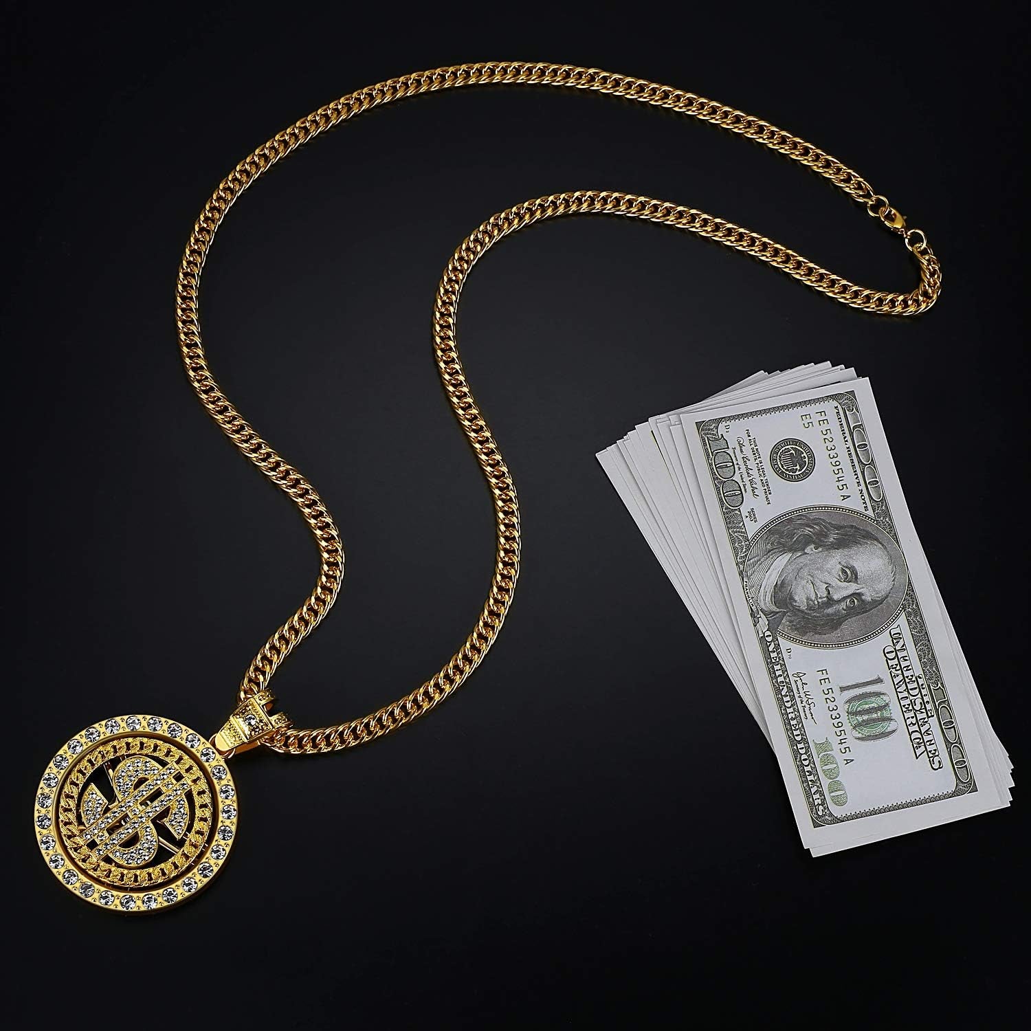 Collection of Costume Gold Chain for Men Spinner Dollar Sign Necklaces 36 Inches in a gallery layout