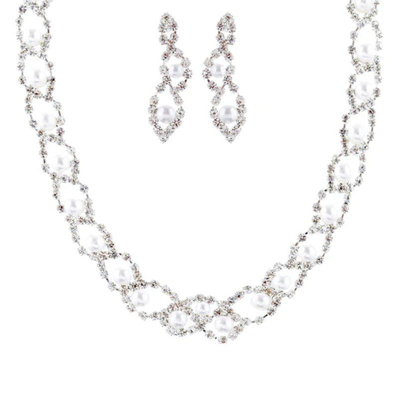 Collection of Timeless White Pearl Necklace & Earring Set – For a Wedding Day Shine Like No Other! in a gallery layout