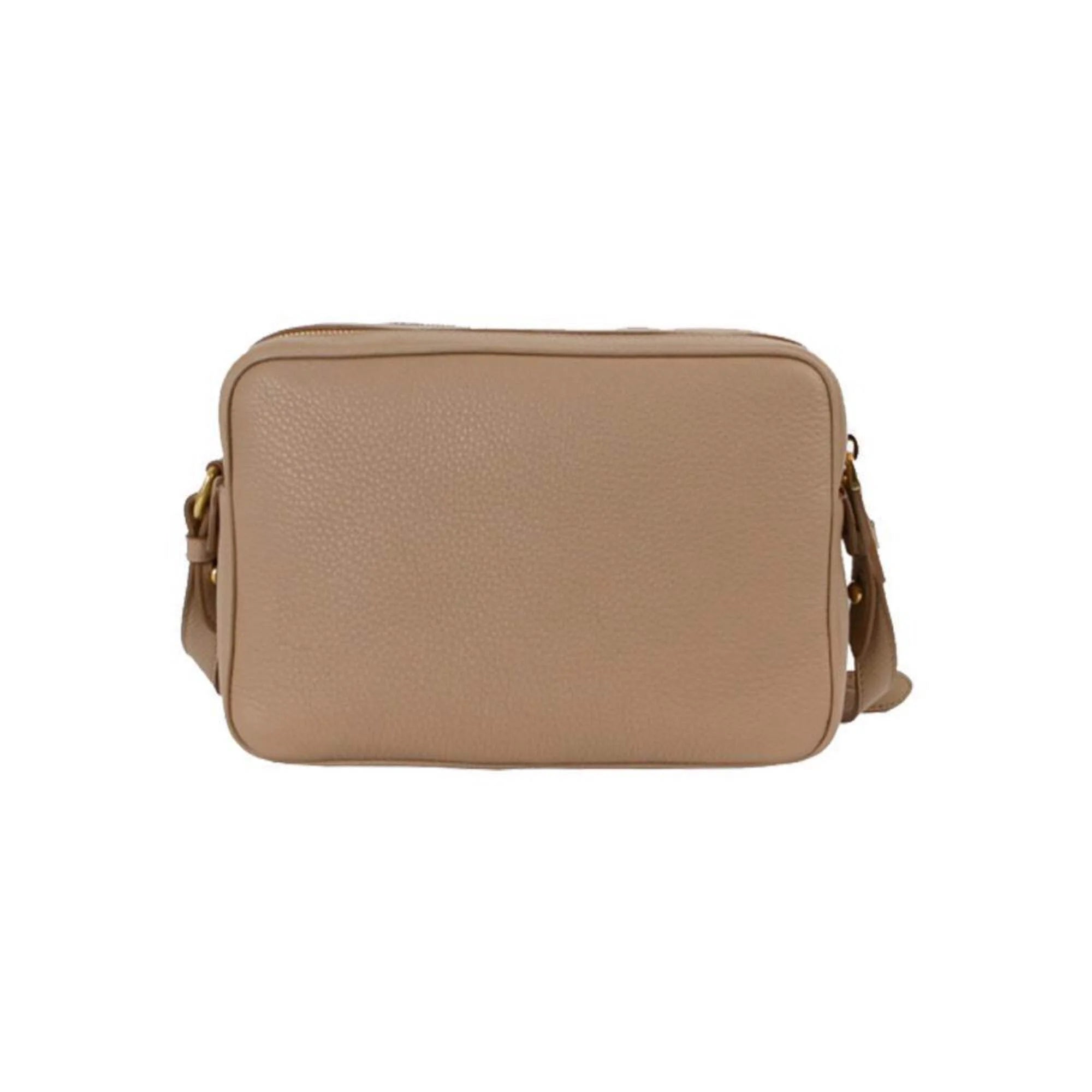 Collection of New  Beige Vitello Phenix Leather Double Zip Crossbody Bag 1BH079 in a gallery layout