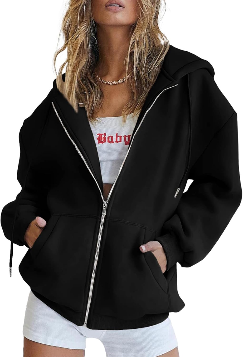 Collection of Trendy Y2K Women's Zip-Up Hoodie - Casual Long Sleeve Track Jacket with Pockets in a gallery layout