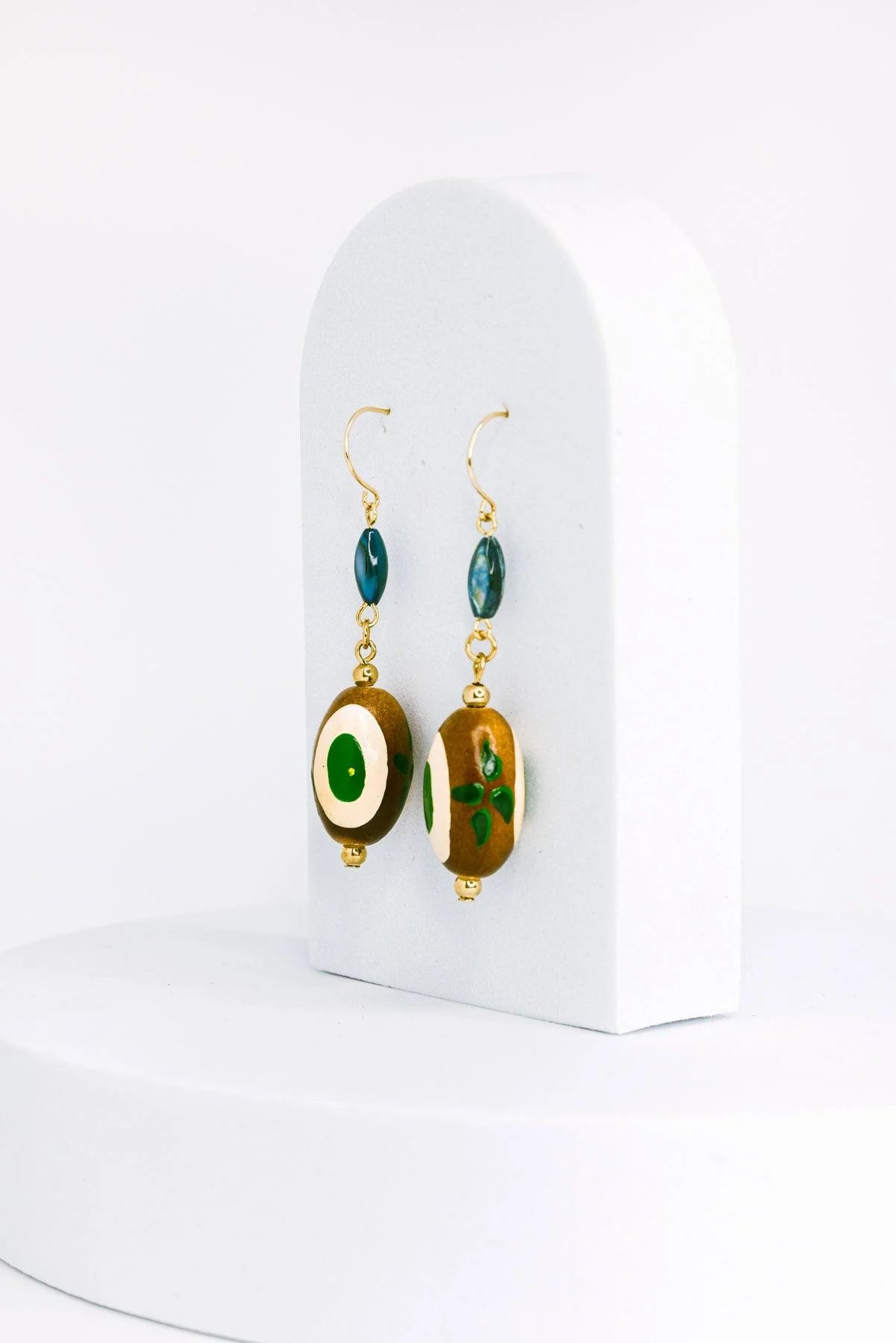 Boho Colorful Oval Wood Bead Drop Earrings