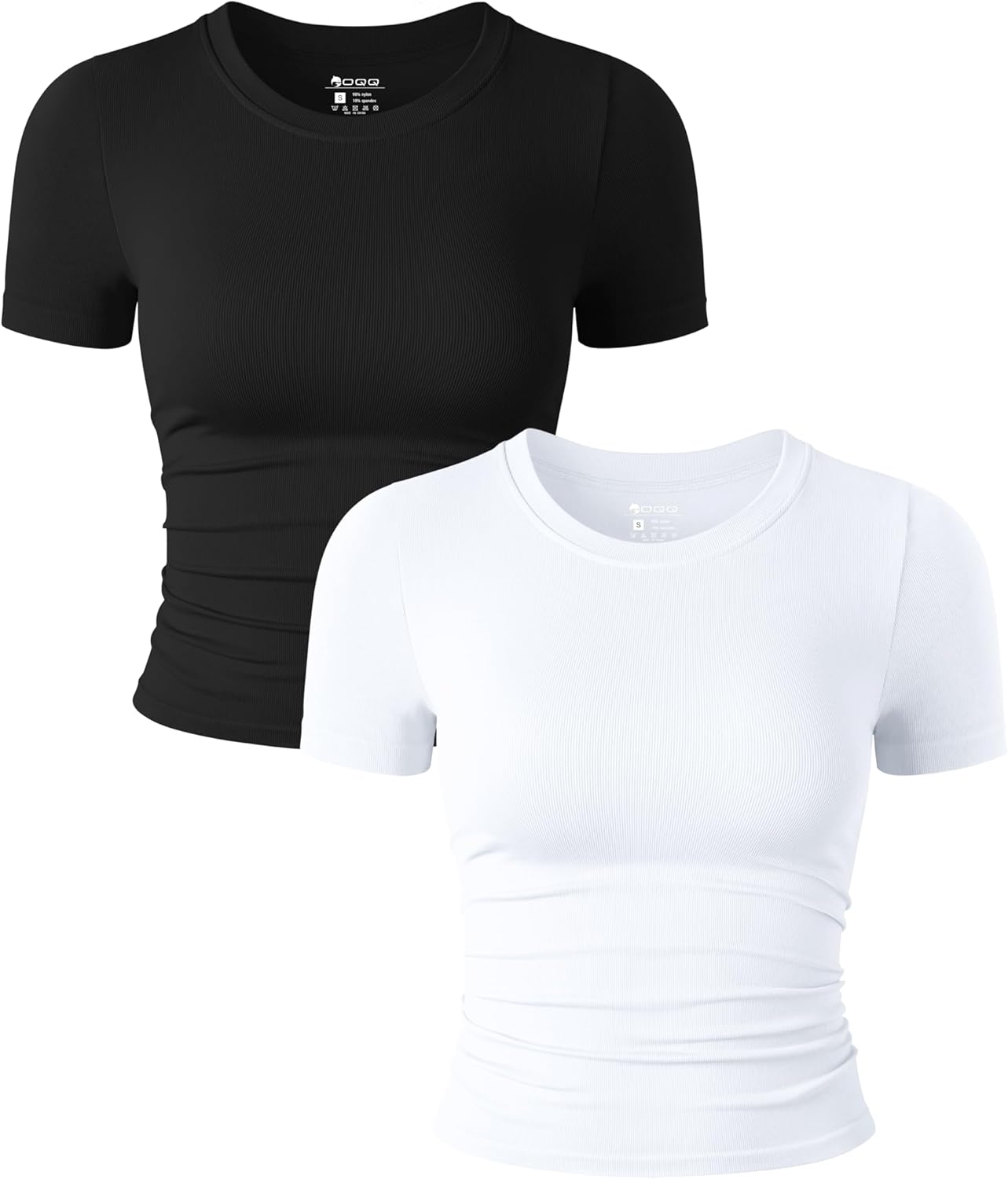 Women's 2-Piece Short Sleeve Crop Tops - Stretchy Fitted Crew Neck Ruched Tees