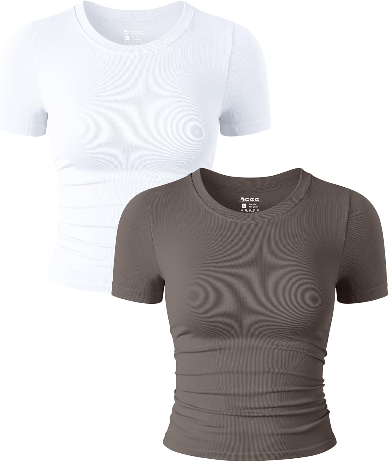 Women's 2-Piece Short Sleeve Crop Tops - Stretchy Fitted Crew Neck Ruched Tees