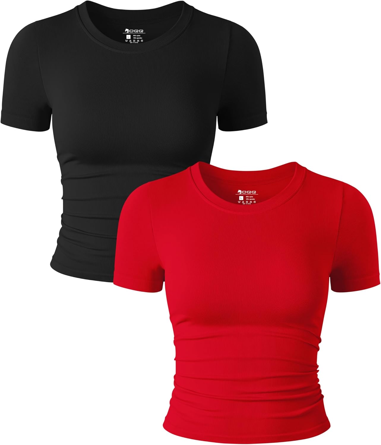 Women's 2-Piece Short Sleeve Crop Tops - Stretchy Fitted Crew Neck Ruched Tees