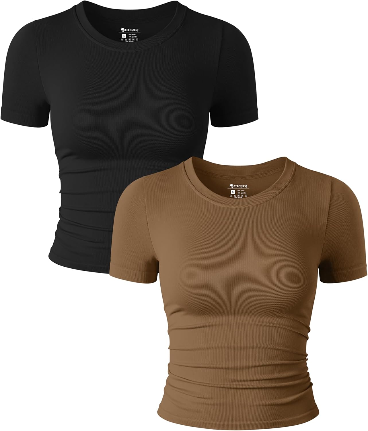 Women's 2-Piece Short Sleeve Crop Tops - Stretchy Fitted Crew Neck Ruched Tees