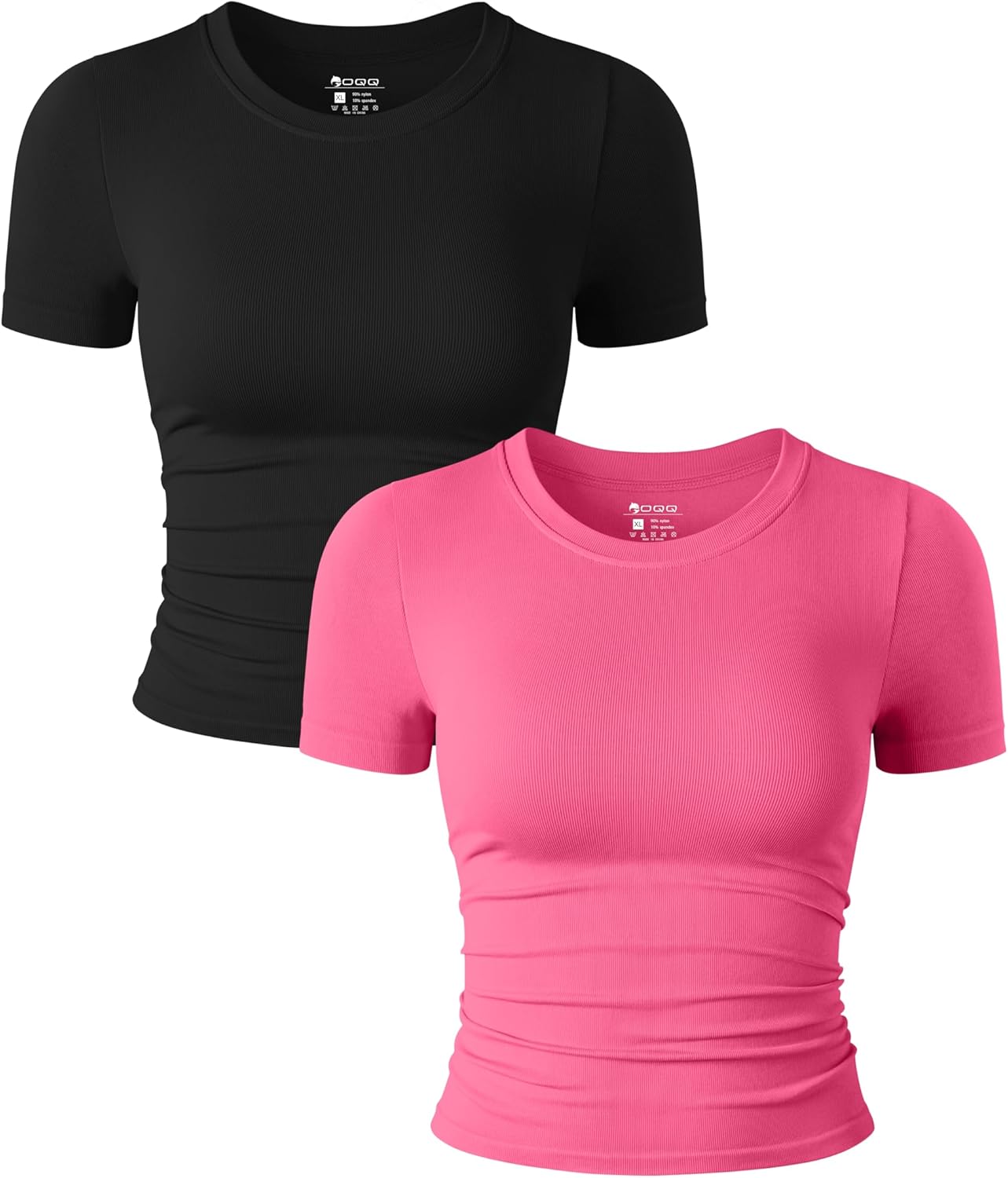 Women's 2-Piece Short Sleeve Crop Tops - Stretchy Fitted Crew Neck Ruched Tees