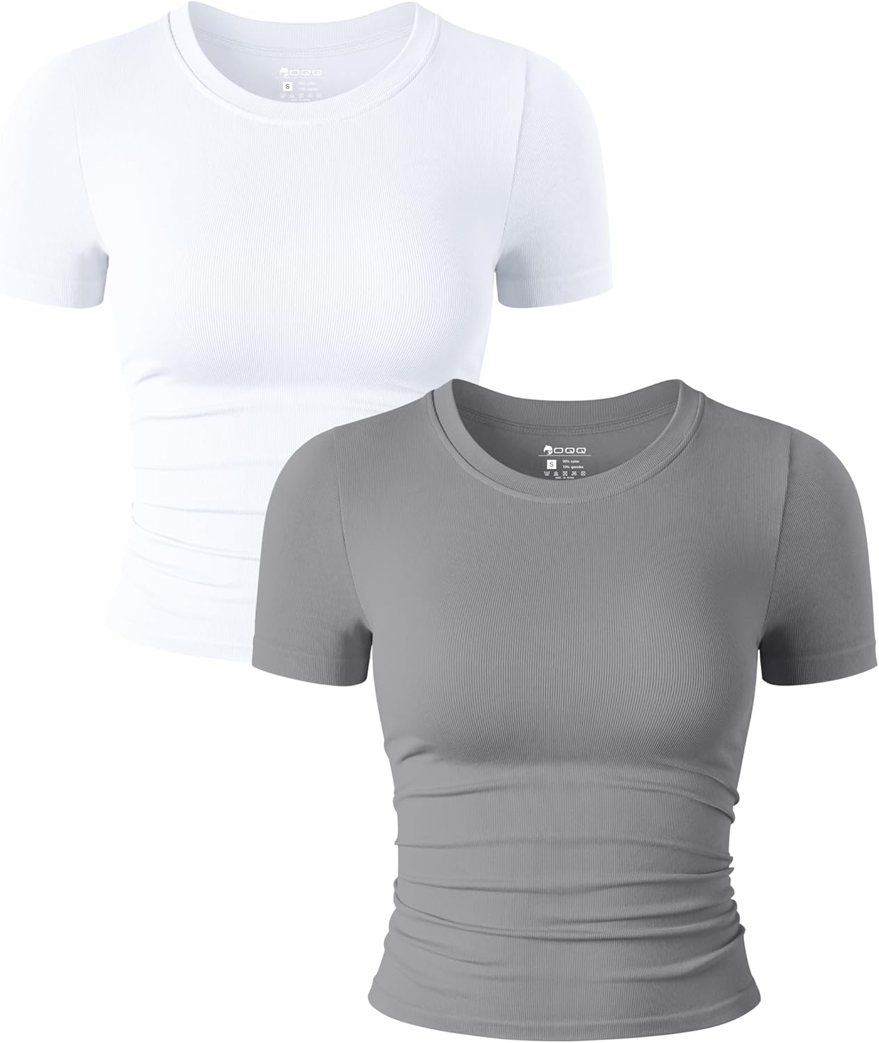 Women's 2-Piece Short Sleeve Crop Tops - Stretchy Fitted Crew Neck Ruched Tees