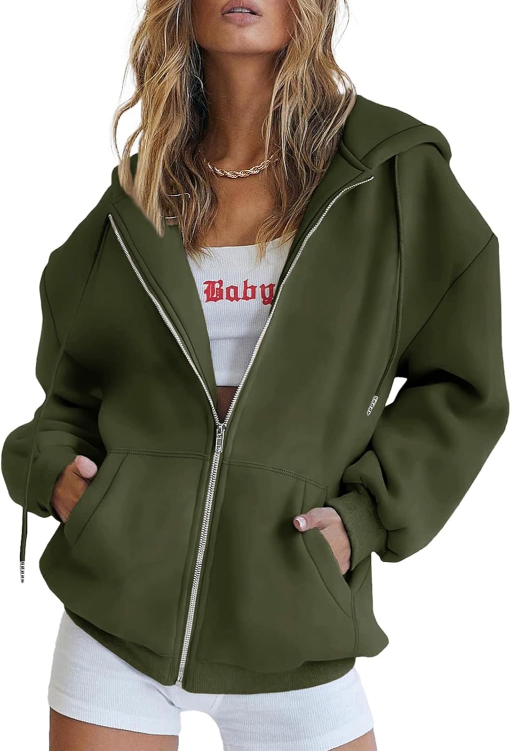 Collection of Trendy Y2K Women's Zip-Up Hoodie - Casual Long Sleeve Track Jacket with Pockets in a gallery layout