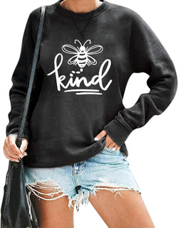 Collection of Bee Kind Shirt Women Be Kind Sweatshirt Cute Bee Graphic Shirts Funny Inspirational Casual Tops in a gallery layout