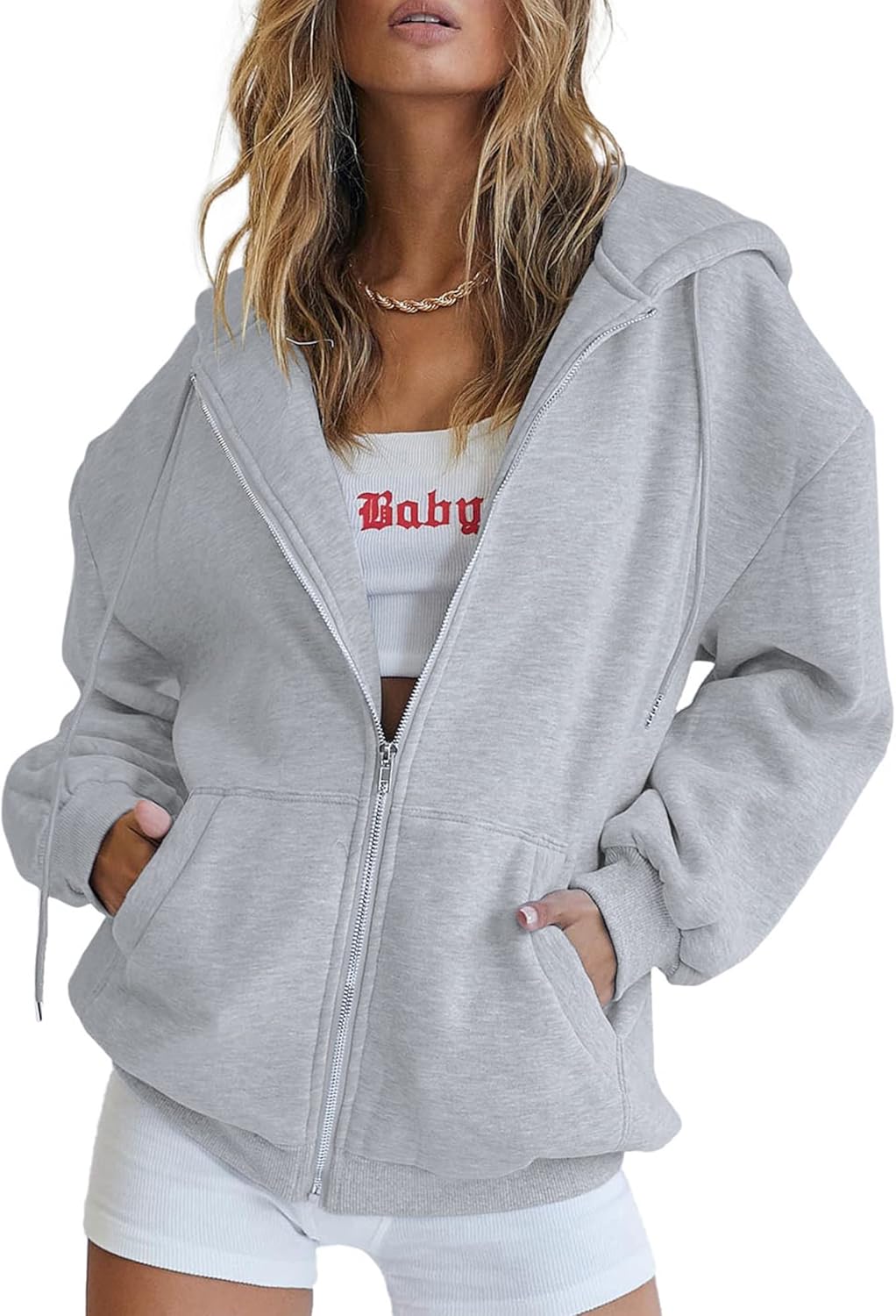 Collection of Trendy Y2K Women's Zip-Up Hoodie - Casual Long Sleeve Track Jacket with Pockets in a gallery layout