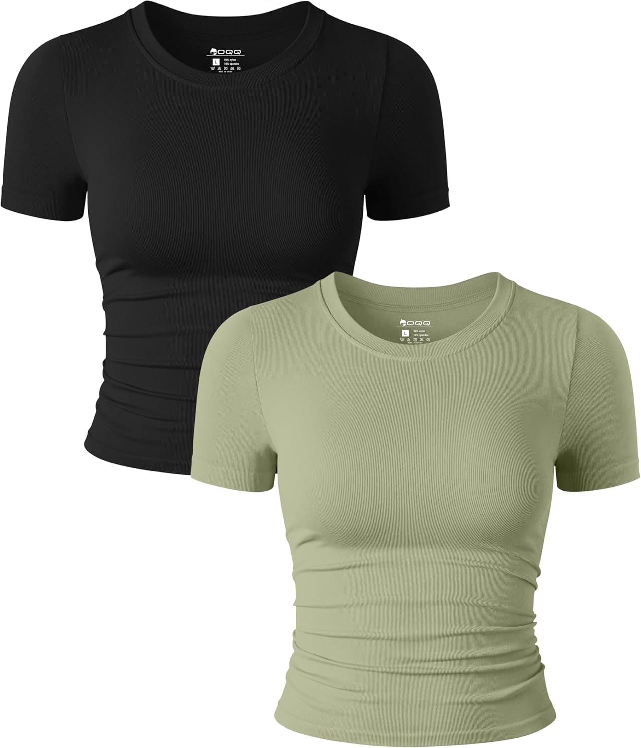 Women's 2-Piece Short Sleeve Crop Tops - Stretchy Fitted Crew Neck Ruched Tees