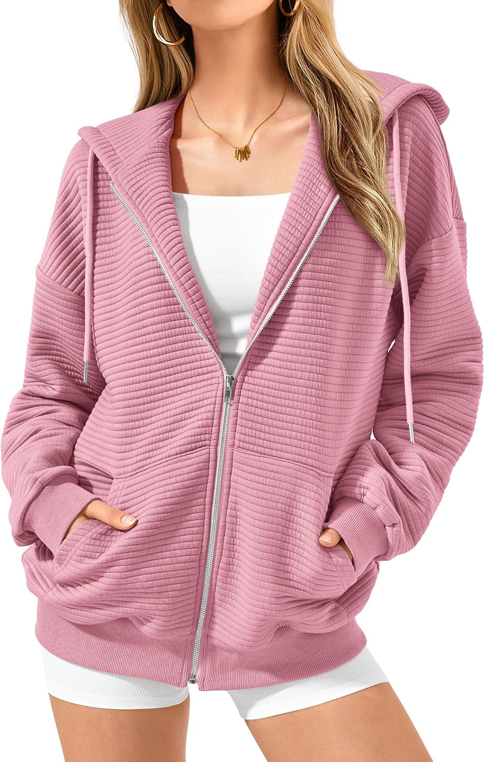 Collection of 2024 Women's Oversized Zip-Up Hoodie - Cozy Long Sleeve Fall Sweatshirt Jacket | Casual & Stylish Outfit Essential in a gallery layout