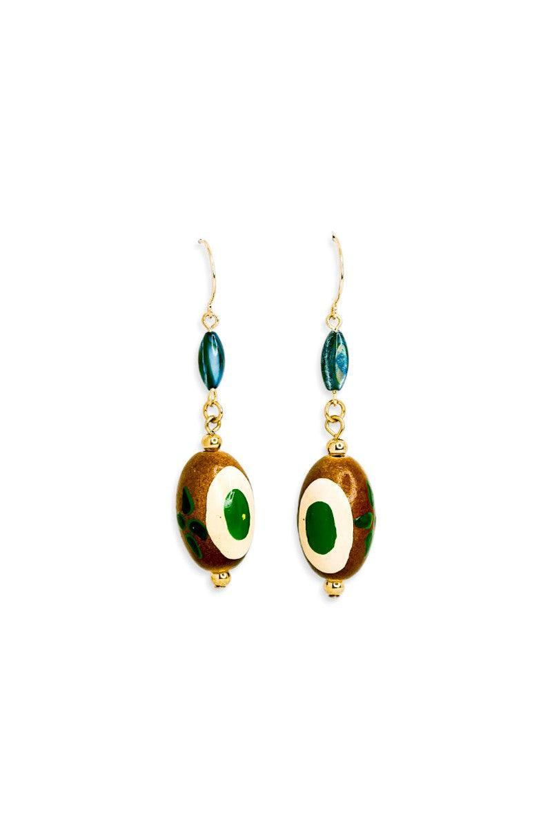 Boho Colorful Oval Wood Bead Drop Earrings