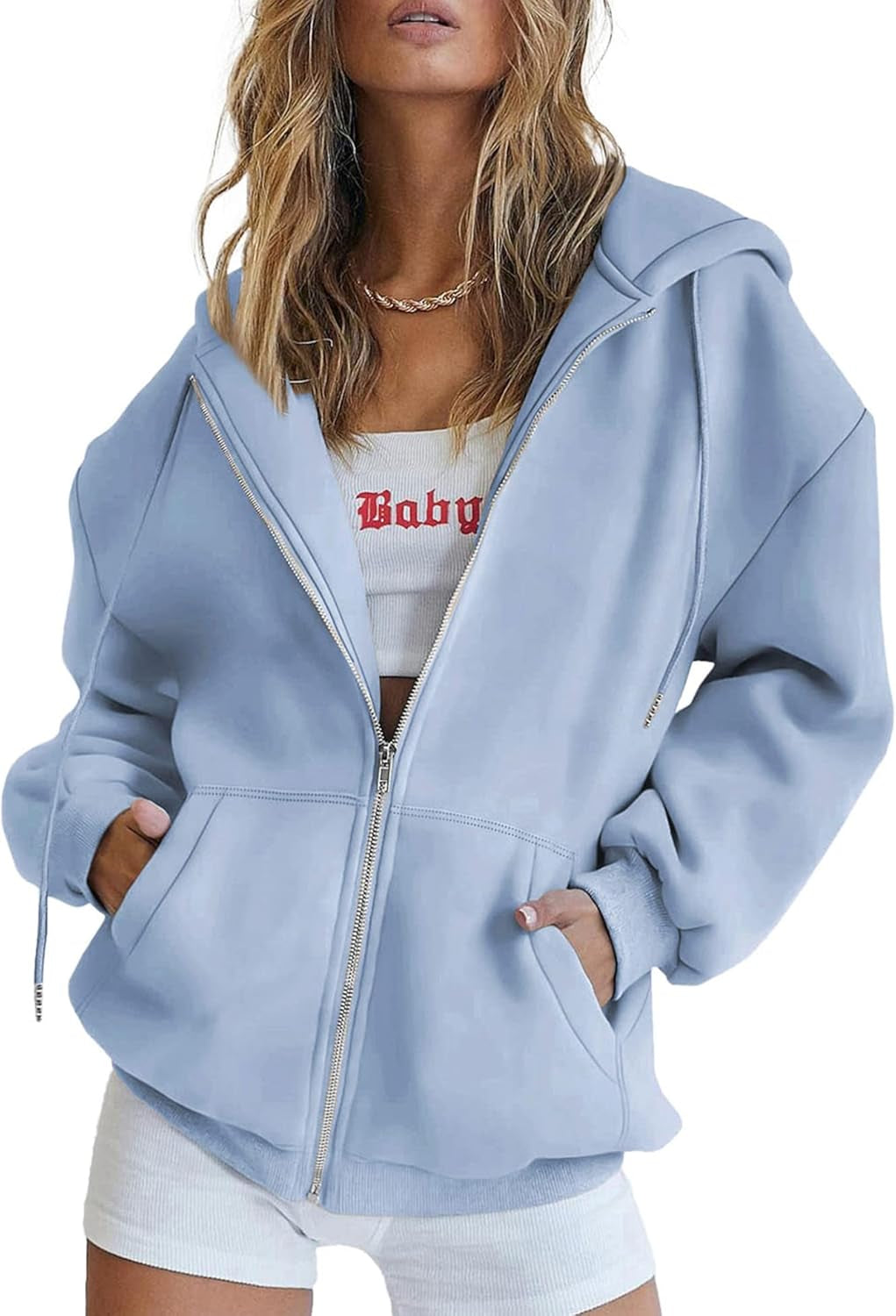 Collection of Trendy Y2K Women's Zip-Up Hoodie - Casual Long Sleeve Track Jacket with Pockets in a gallery layout