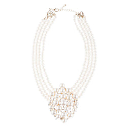 Collection of Gold Bridal Pearl & Crystal Necklace Set – V-Drop Glam in a gallery layout