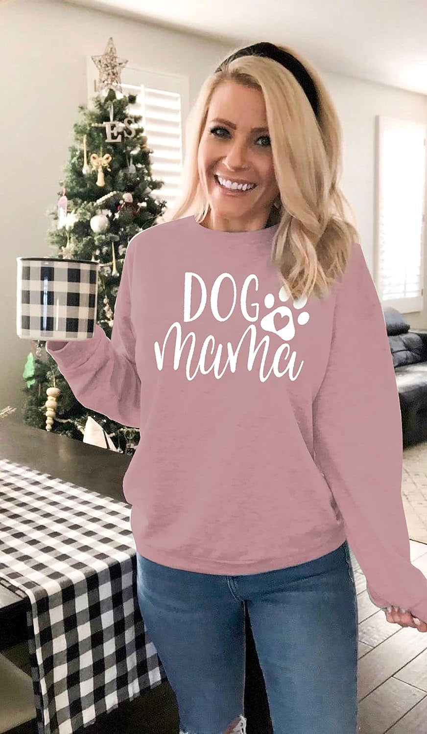 Adorable Dog Mom Sweatshirt - Cute Pullover for Proud Dog Mamas - Stylish Long Sleeve Tee with Fun Letter Print!