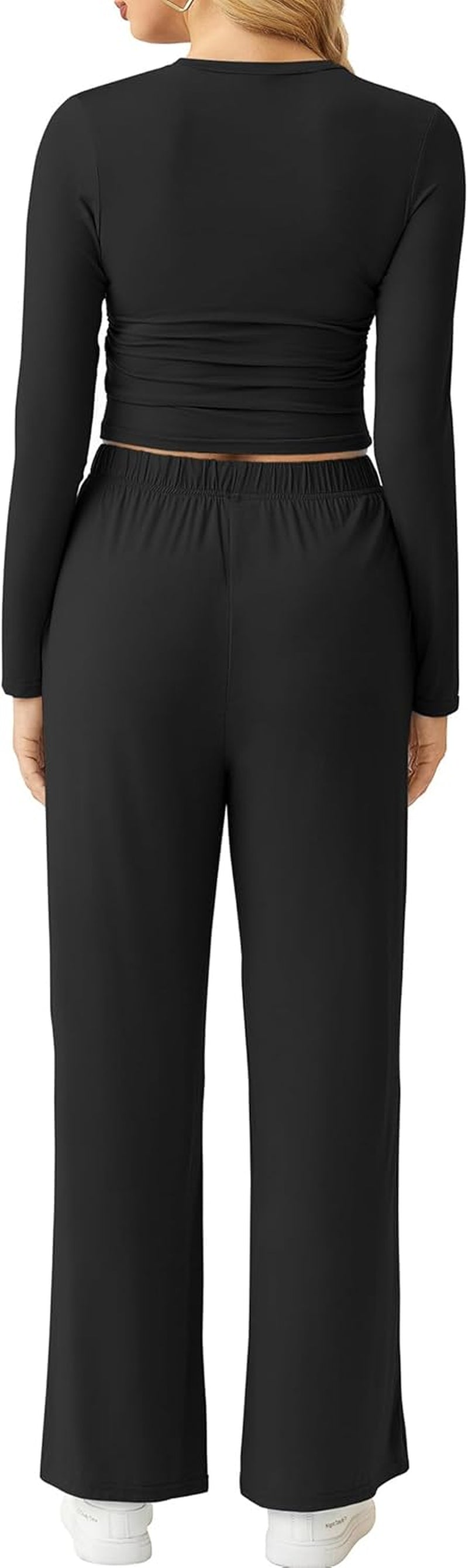 Women'S Lounge Sets 2 Piece Ruched Long Sleeve Tops and High Waisted Wide Leg Pants Tracksuit Sets