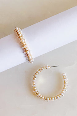 Collection of Delicate Pearl Deco Hoop Earrings in a gallery layout