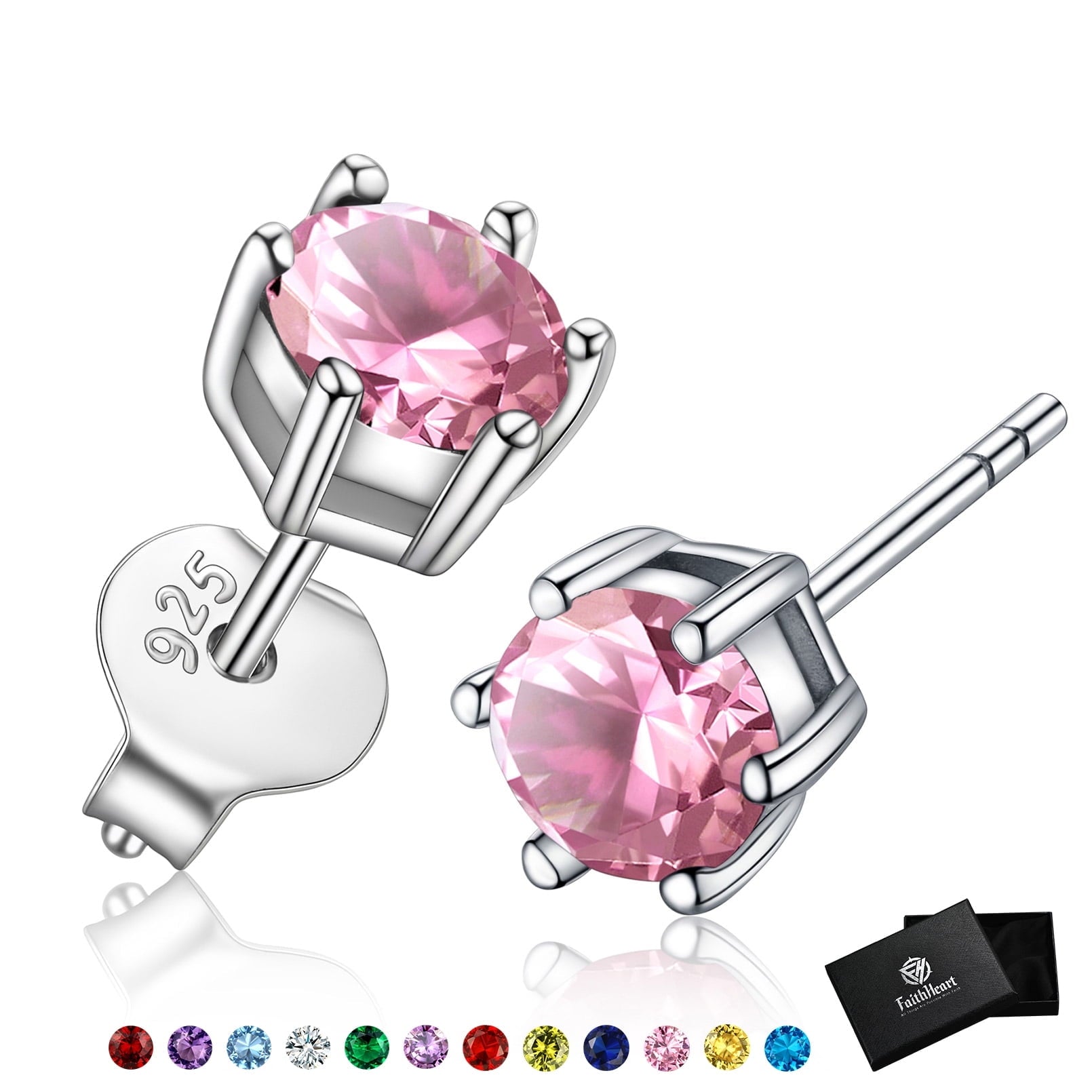 925 Sterling Silver Pink Tourmaline Stud Earrings - October Birthstone Bling for Women