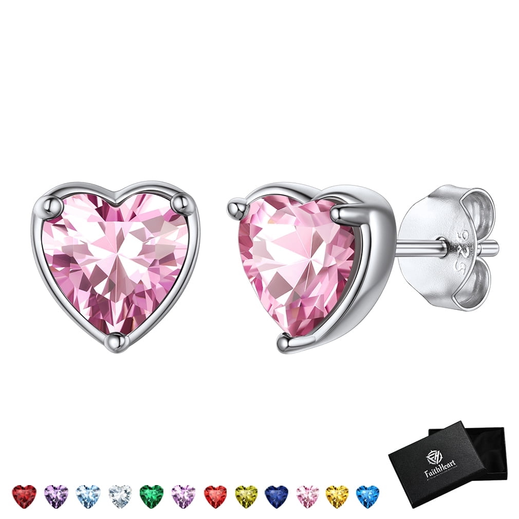 925 Sterling Silver Pink Tourmaline Stud Earrings - October Birthstone Bling for Women