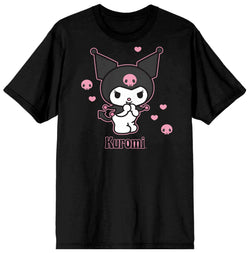 Collection of Edgy & Cute: Sanrio Kuromi Hearts & Skulls Women's Black Graphic Tee in a gallery layout