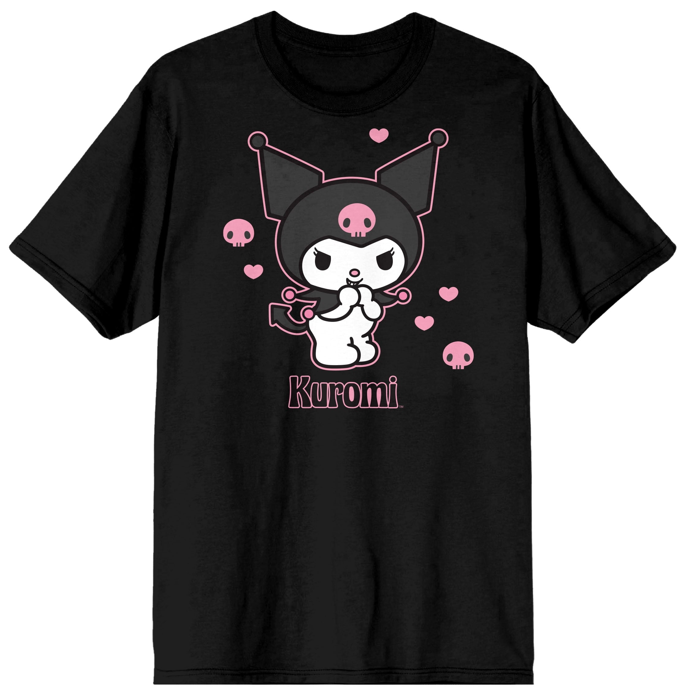 Collection of Edgy & Cute: Sanrio Kuromi Hearts & Skulls Women's Black Graphic Tee in a gallery layout