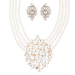 Collection of Gold Bridal Pearl & Crystal Necklace Set – V-Drop Glam in a gallery layout