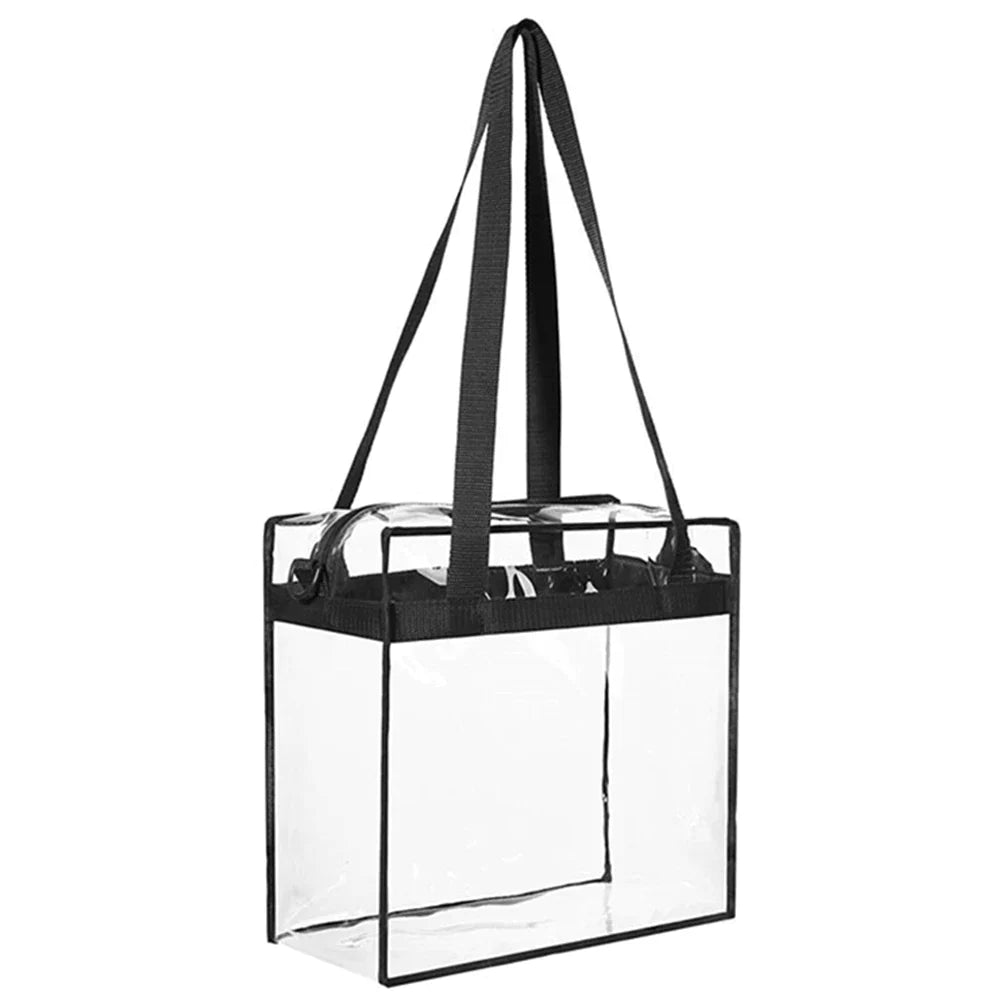 Collection of 2X Clear PVC Tote Bag Women Large Transparent Handbag Zip Purse Stadium Security in a gallery layout