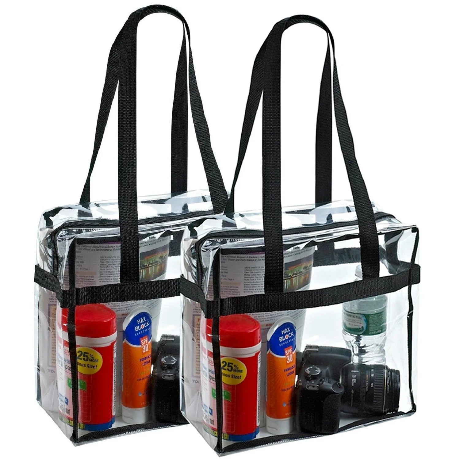 Collection of 2X Clear PVC Tote Bag Women Large Transparent Handbag Zip Purse Stadium Security in a gallery layout