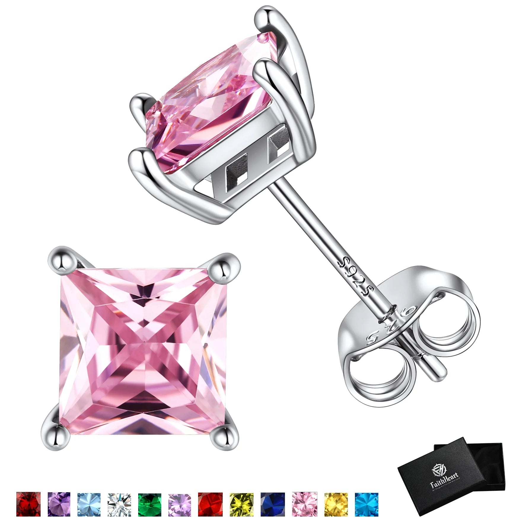 925 Sterling Silver Pink Tourmaline Stud Earrings - October Birthstone Bling for Women