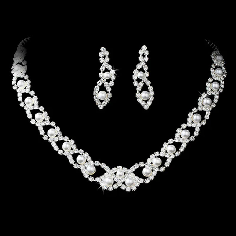 Collection of Timeless White Pearl Necklace & Earring Set – For a Wedding Day Shine Like No Other! in a gallery layout