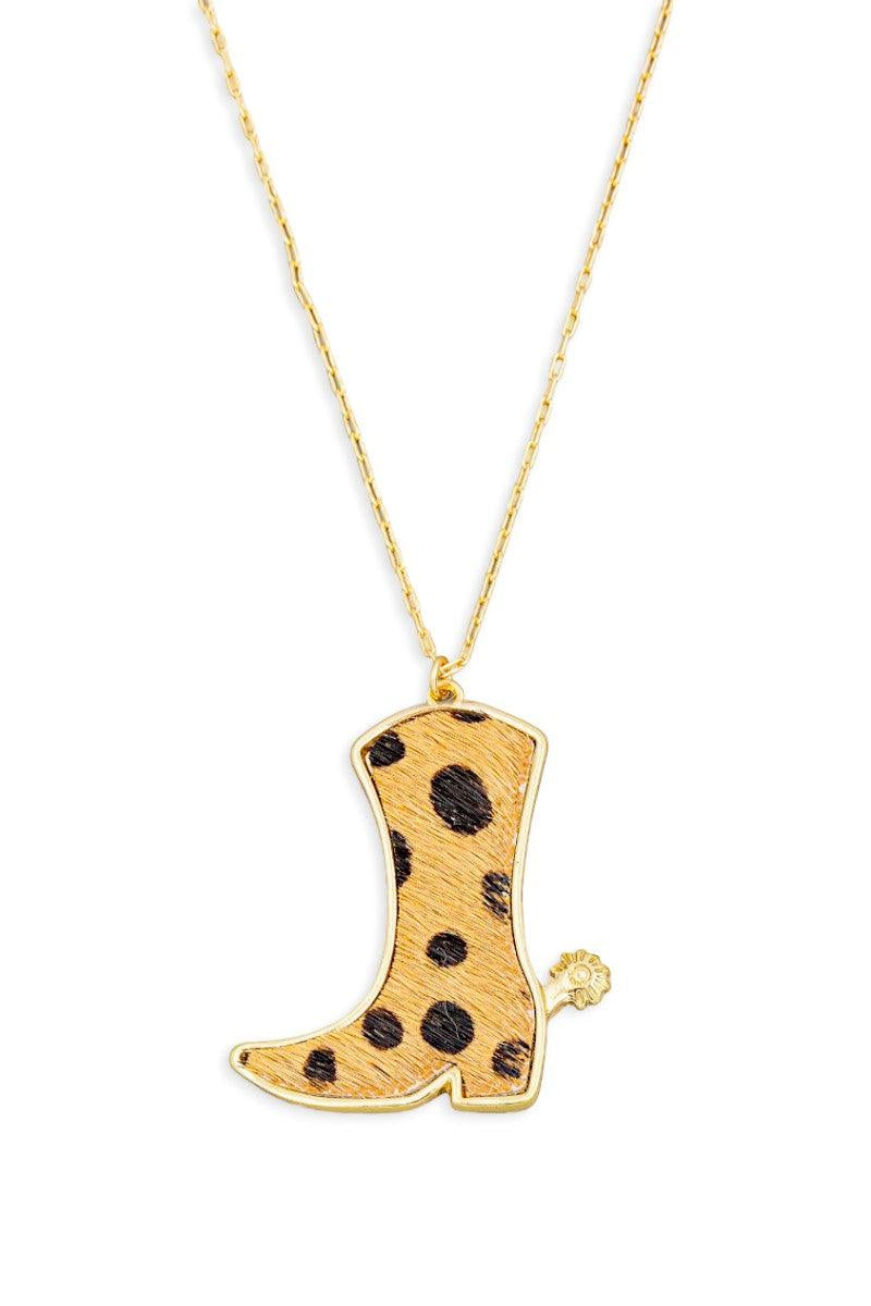 Wild West Leopard Cowboy Boot Pendant Necklace - Unleash Your Inner Cowgirl!