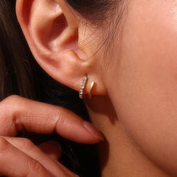 Collection of Crystal Paved Double Layer Hollow Huggie Earrings for Ladies in a gallery layout