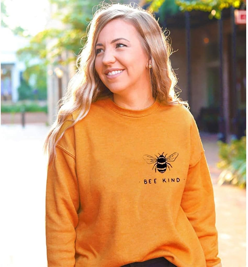 Bee Kind Shirt Women Be Kind Sweatshirt Cute Bee Graphic Shirts Funny Inspirational Casual Tops