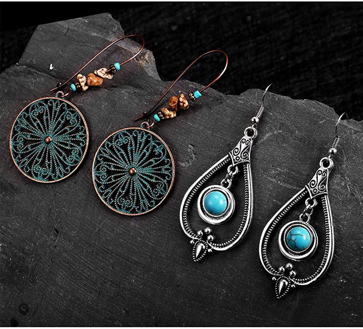 8-Pair Boho Long Dangle Earrings Set - Vintage Drop Earrings for Women & Girls, Bohemian Chic Jewelry