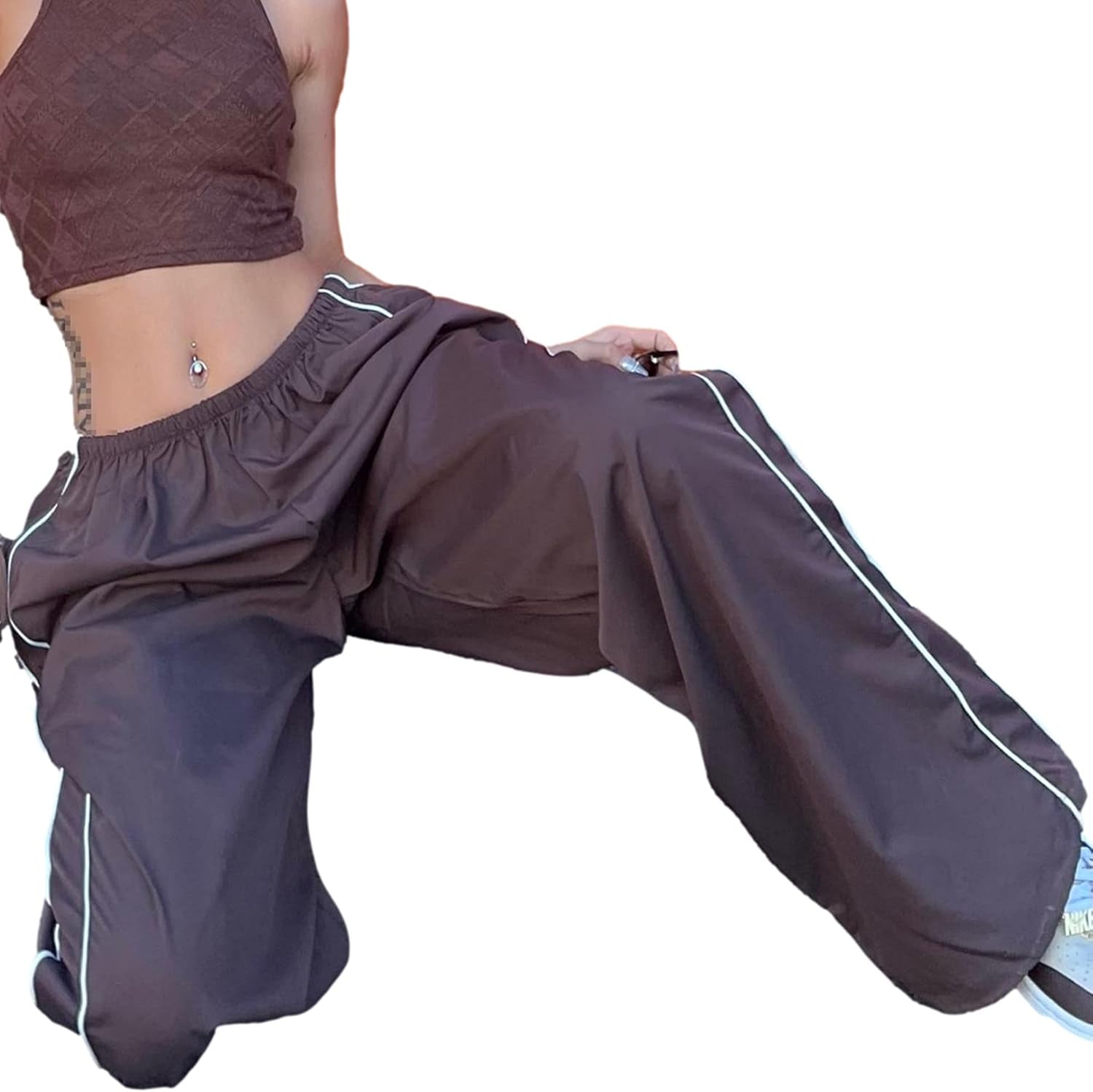 Womens Parachute Pants Wide Leg Baggy Pants Y2K Elastic Waist Jogger