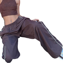 Collection of Womens Parachute Pants Wide Leg Baggy Pants Y2K Elastic Waist Jogger in a gallery layout