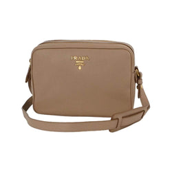 Collection of New  Beige Vitello Phenix Leather Double Zip Crossbody Bag 1BH079 in a gallery layout